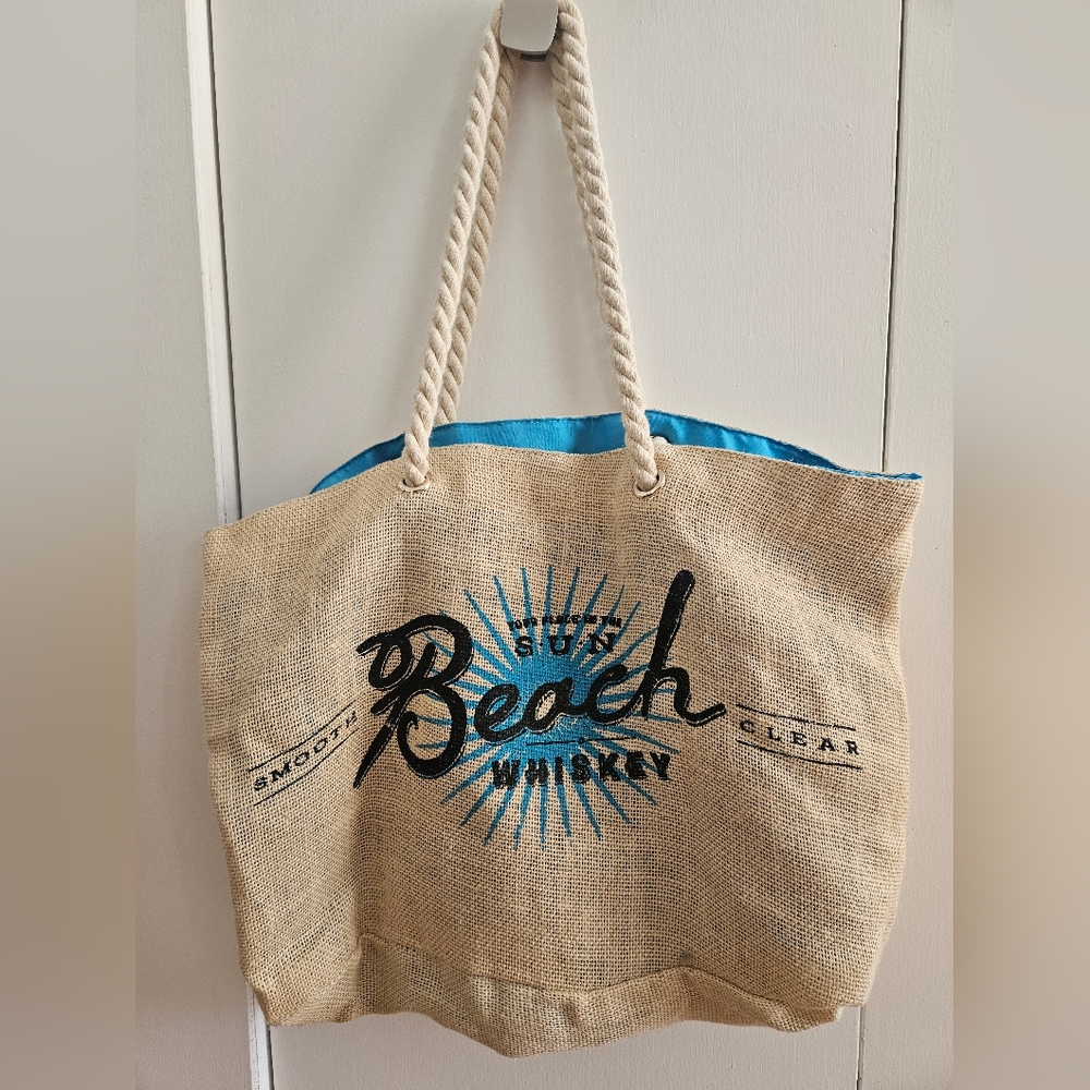 Beach Bag Whiskey Fun in the Sun Logo Cream Blue Tote